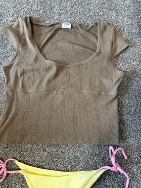 Cotton On Taupe Eyelet Scoop Neck Crop Top